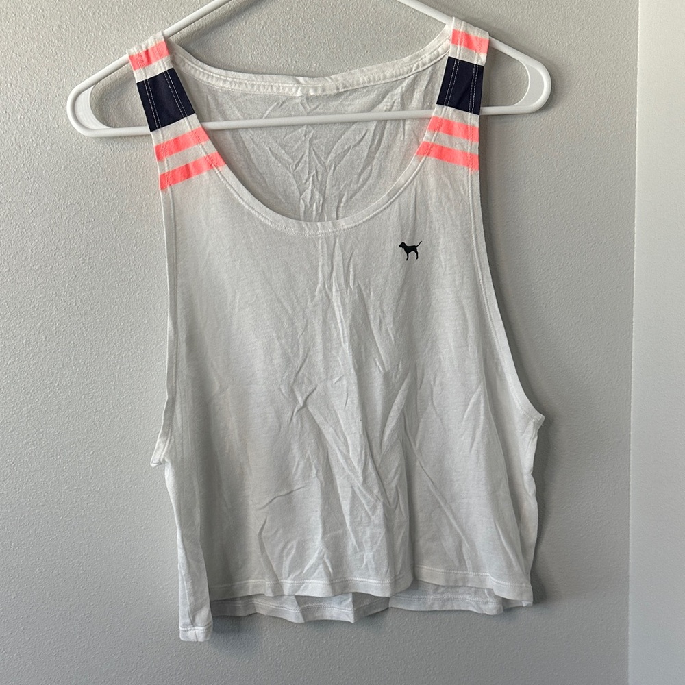 PINK Victoria's Secret White Tank with Pink and Black Accents
